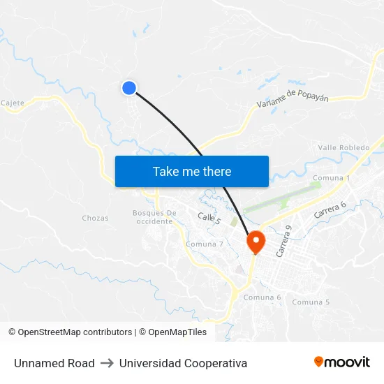 Unnamed Road to Universidad Cooperativa map