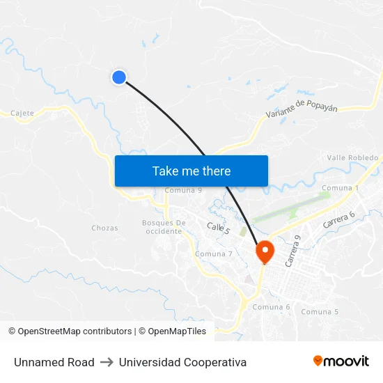Unnamed Road to Universidad Cooperativa map