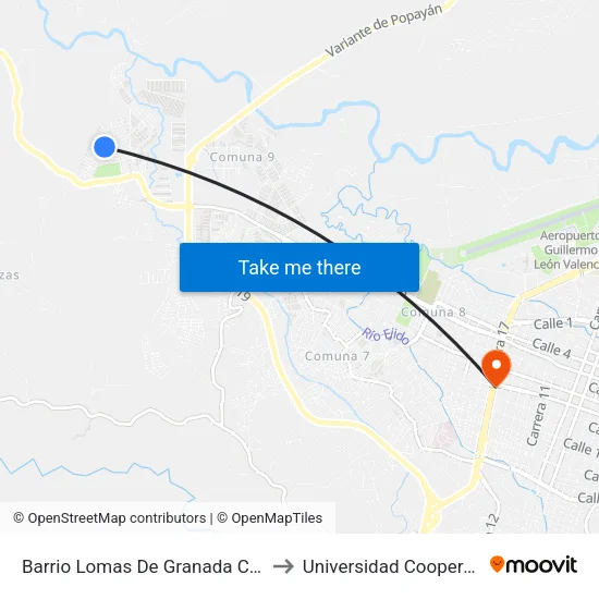 Barrio Lomas De Granada Calle 3 to Universidad Cooperativa map
