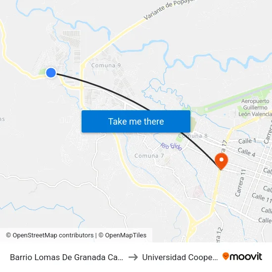 Barrio Lomas De Granada Carrera 57 to Universidad Cooperativa map