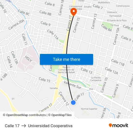 Calle 17 to Universidad Cooperativa map