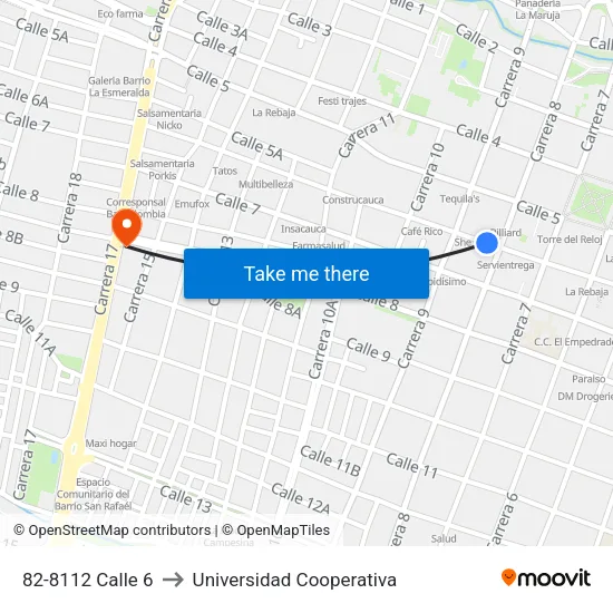 82-8112 Calle 6 to Universidad Cooperativa map