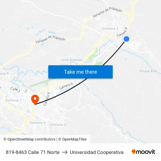 819-8463 Calle 71 Norte to Universidad Cooperativa map