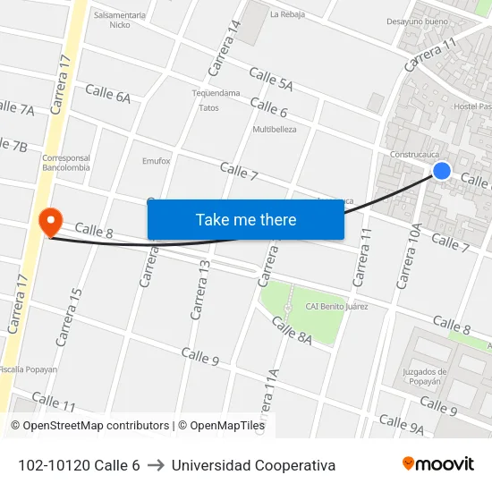 102-10120 Calle 6 to Universidad Cooperativa map