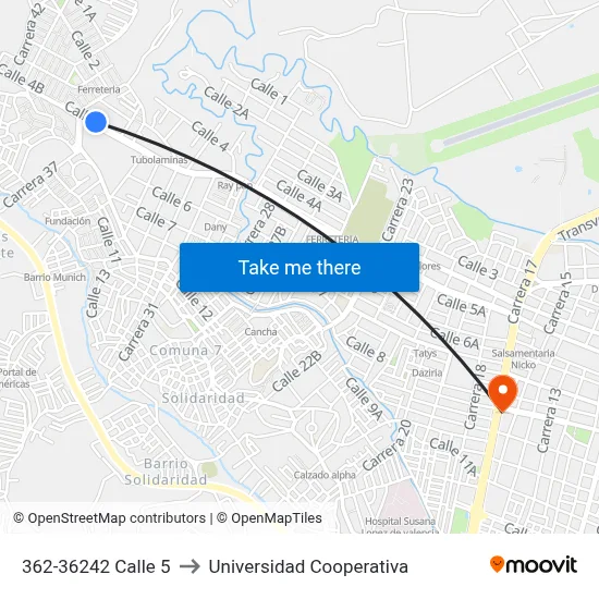 362-36242 Calle 5 to Universidad Cooperativa map