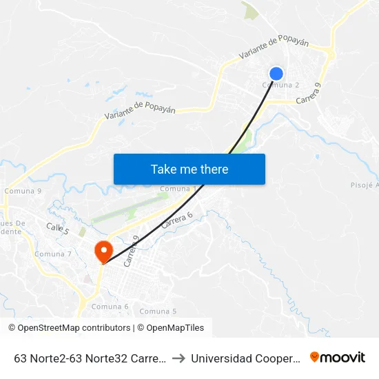 63 Norte2-63 Norte32 Carrera 17 to Universidad Cooperativa map