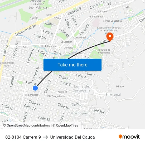 82-8104 Carrera 9 to Universidad Del Cauca map