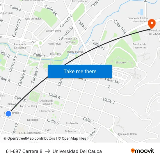 61-697 Carrera 8 to Universidad Del Cauca map