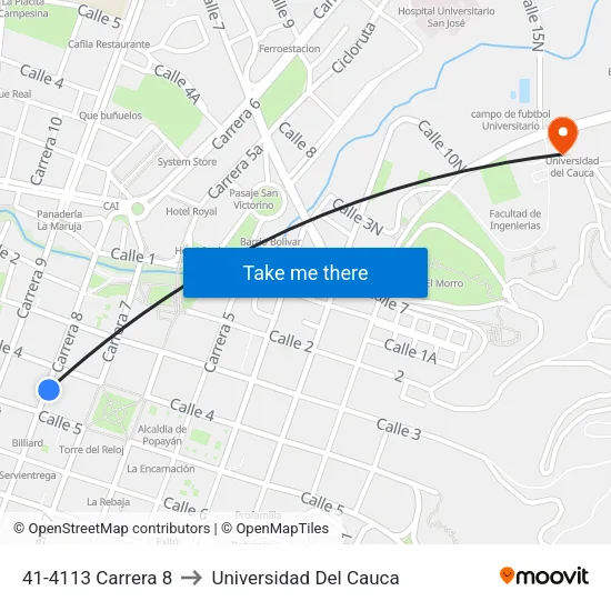 41-4113 Carrera 8 to Universidad Del Cauca map