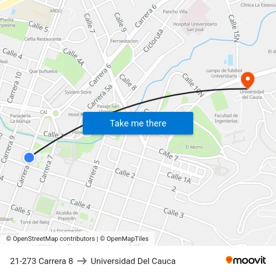 21-273 Carrera 8 to Universidad Del Cauca map