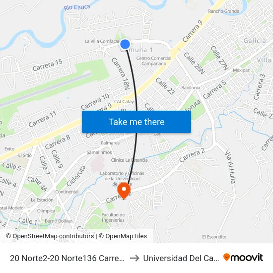 20 Norte2-20 Norte136 Carrera 15 to Universidad Del Cauca map