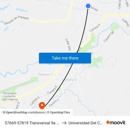 57669-57819 Transversal 9a Norte to Universidad Del Cauca map