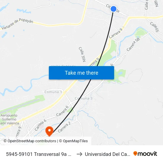 5945-59101 Transversal 9a Norte to Universidad Del Cauca map