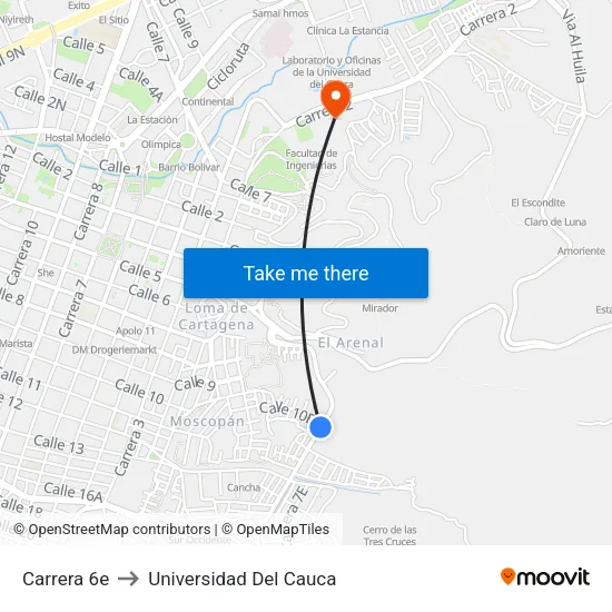 Carrera 6e to Universidad Del Cauca map