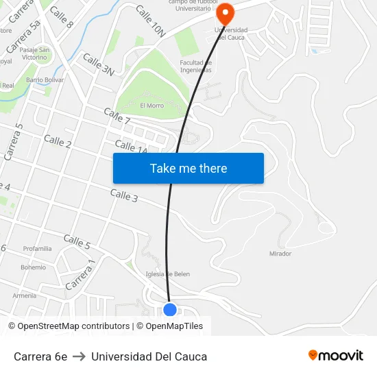 Carrera 6e to Universidad Del Cauca map