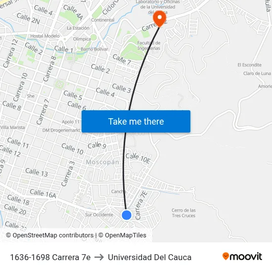 1636-1698 Carrera 7e to Universidad Del Cauca map