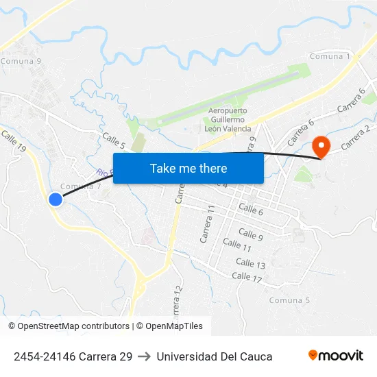 2454-24146 Carrera 29 to Universidad Del Cauca map