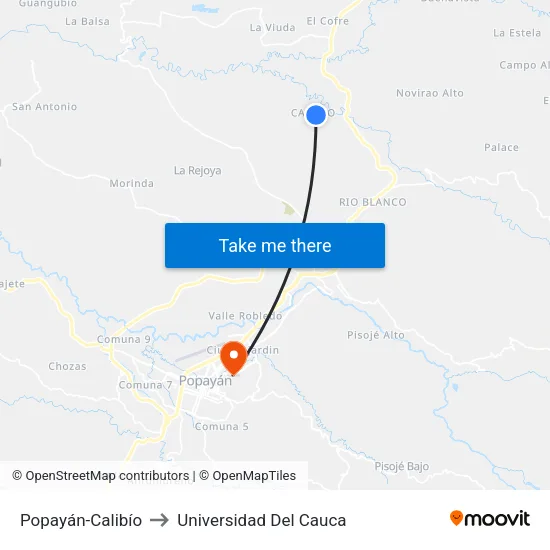 Popayán-Calibío to Universidad Del Cauca map
