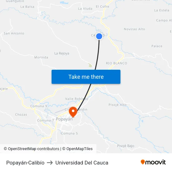 Popayán-Calibío to Universidad Del Cauca map