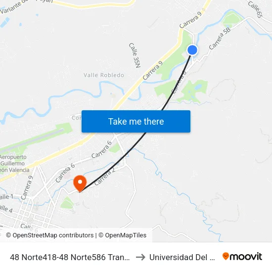 48 Norte418-48 Norte586 Transversal 7 to Universidad Del Cauca map
