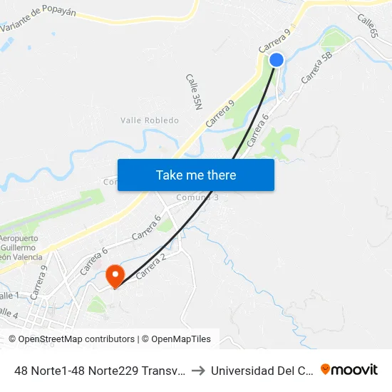 48 Norte1-48 Norte229 Transversal 7 to Universidad Del Cauca map