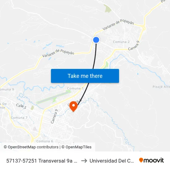 57137-57251 Transversal 9a Norte to Universidad Del Cauca map