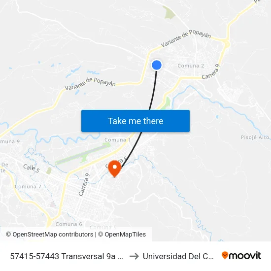 57415-57443 Transversal 9a Norte to Universidad Del Cauca map
