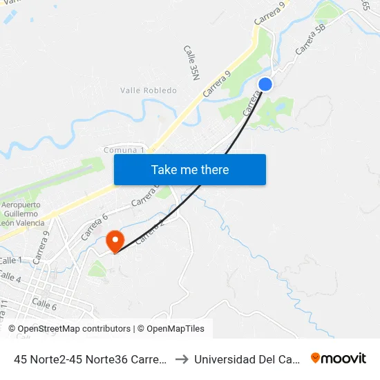 45 Norte2-45 Norte36 Carrera 6 to Universidad Del Cauca map