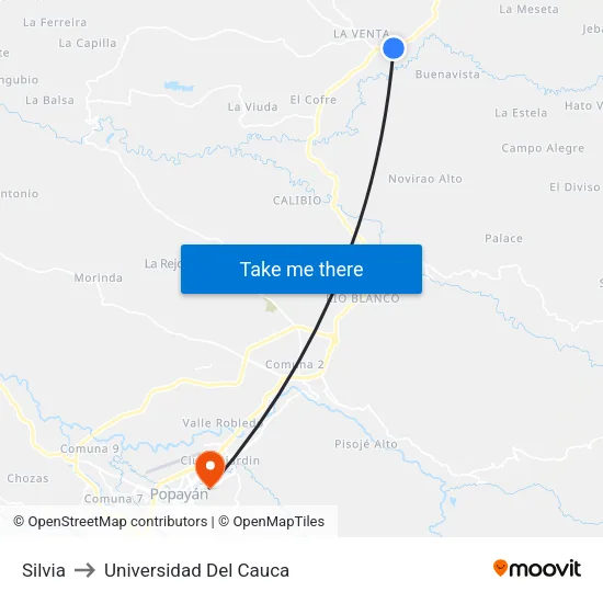 Silvia to Universidad Del Cauca map
