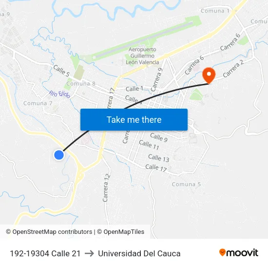 192-19304 Calle 21 to Universidad Del Cauca map