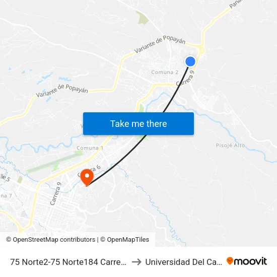 75 Norte2-75 Norte184 Carrera 16 to Universidad Del Cauca map