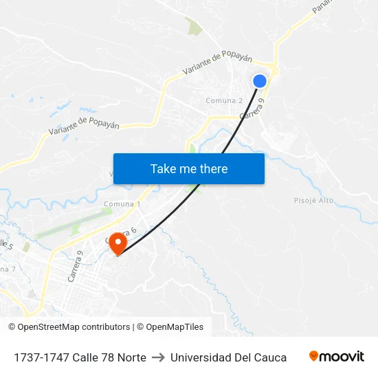 1737-1747 Calle 78 Norte to Universidad Del Cauca map