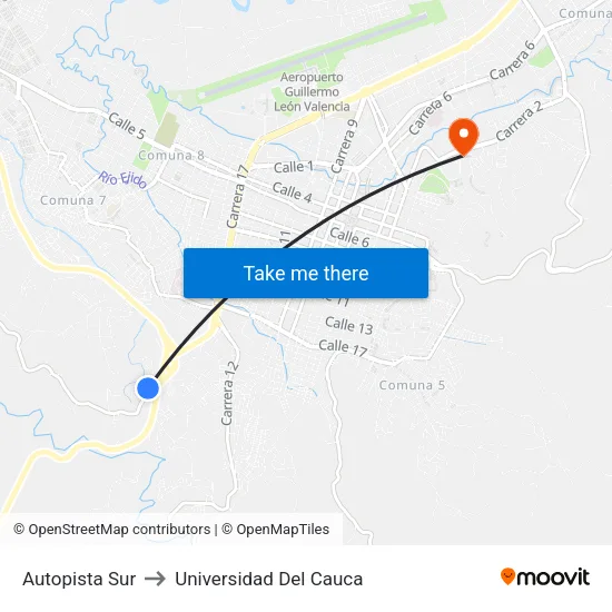 Autopista Sur to Universidad Del Cauca map