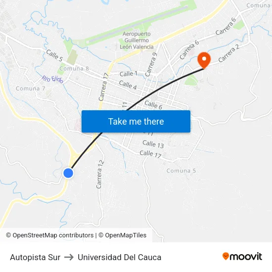 Autopista Sur to Universidad Del Cauca map