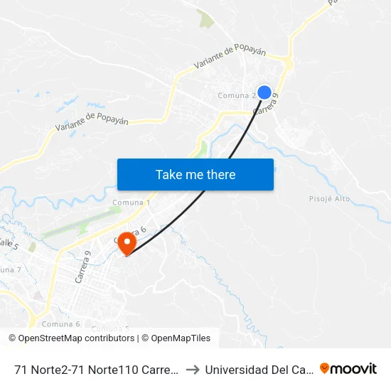71 Norte2-71 Norte110 Carrera 15 to Universidad Del Cauca map