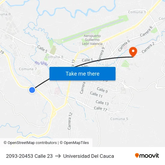 2093-20453 Calle 23 to Universidad Del Cauca map