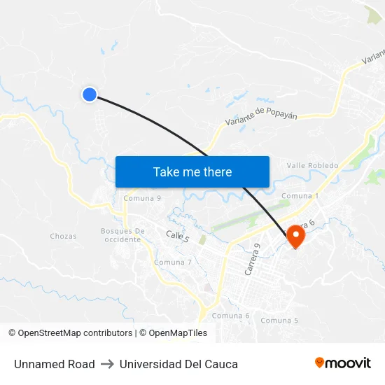 Unnamed Road to Universidad Del Cauca map