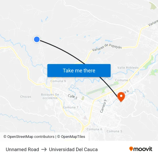 Unnamed Road to Universidad Del Cauca map