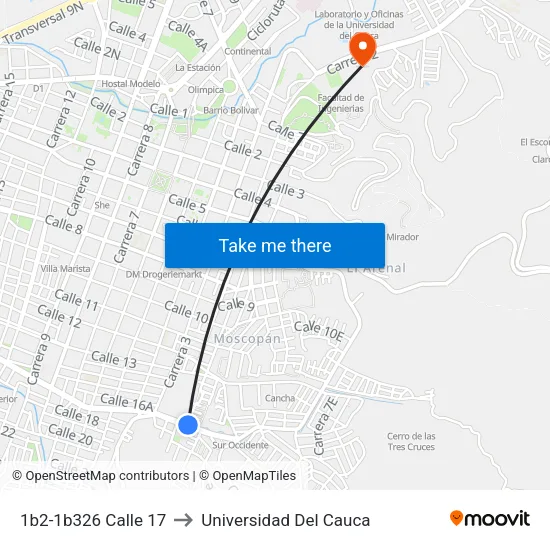 1b2-1b326 Calle 17 to Universidad Del Cauca map