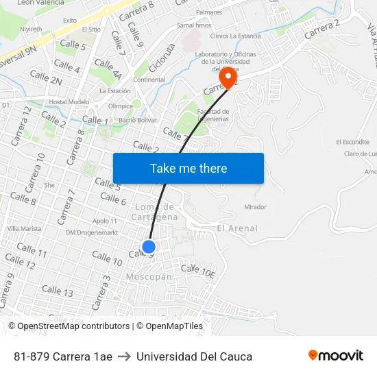81-879 Carrera 1ae to Universidad Del Cauca map
