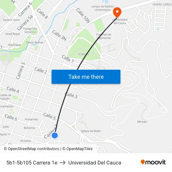 5b1-5b105 Carrera 1e to Universidad Del Cauca map