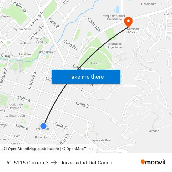 51-5115 Carrera 3 to Universidad Del Cauca map