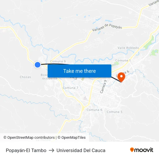 Popayán-El Tambo to Universidad Del Cauca map