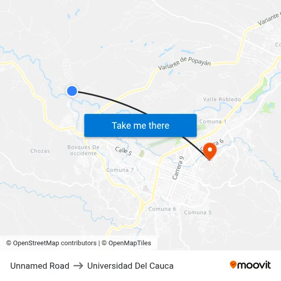 Unnamed Road to Universidad Del Cauca map