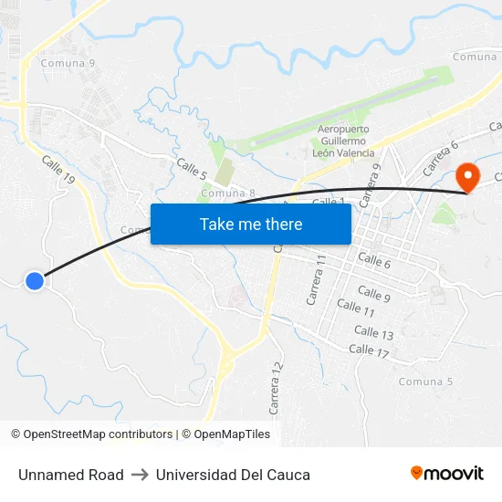 Unnamed Road to Universidad Del Cauca map