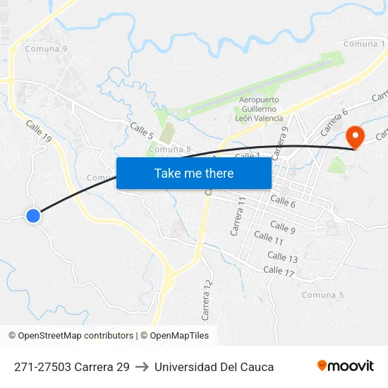 271-27503 Carrera 29 to Universidad Del Cauca map