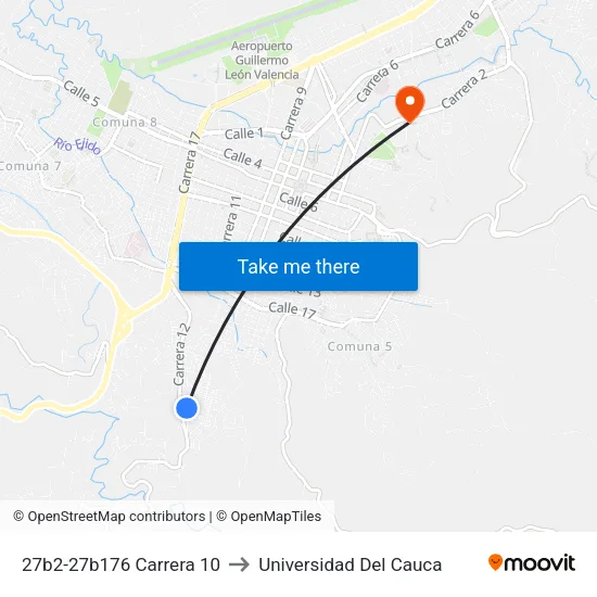 27b2-27b176 Carrera 10 to Universidad Del Cauca map