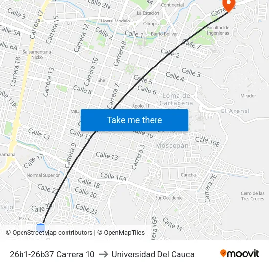 26b1-26b37 Carrera 10 to Universidad Del Cauca map