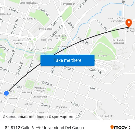 82-8112 Calle 6 to Universidad Del Cauca map