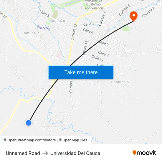 Unnamed Road to Universidad Del Cauca map